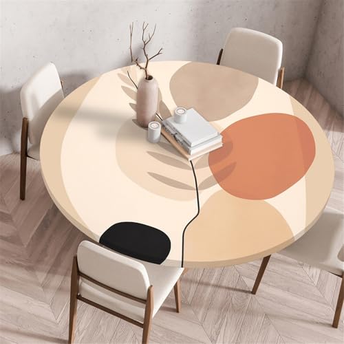 Odot Waschbare Elastische Runde Tischdecke 3D Druck Anti-Tear Wischbare rutschfeste Rund Tischdecken Abwaschbar Abwischbar Tischtuch für Dekoration Kaffee Garten Party (140cm,Nordic) von Odot