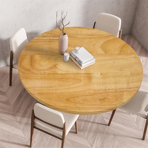 Odot Waschbare Elastische Runde Tischdecke 3D Holzdruck - Anti-Tear Wischbare rutschfeste Rund Tischdecken Abwaschbar Abwischbar Tischtuch für Dekoration Kaffee Garten Party (110cm,Elegant) von Odot