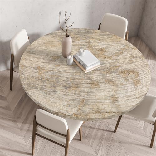 Odot Waschbare Elastische Runde Tischdecke 3D Holzdruck - Anti-Tear Wischbare rutschfeste Rund Tischdecken Abwaschbar Abwischbar Tischtuch für Dekoration Kaffee Garten Party (110cm,Grau) von Odot