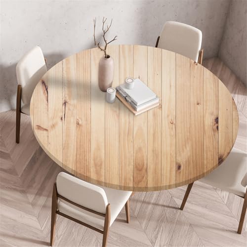 Odot Waschbare Elastische Runde Tischdecke 3D Holzdruck - Anti-Tear Wischbare rutschfeste Rund Tischdecken Abwaschbar Abwischbar Tischtuch für Dekoration Kaffee Garten Party (110cm,Planke) von Odot