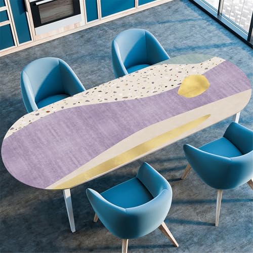 Odot Waschbare Elastische Runde Tischdecke Oval 3D Druck Abwaschbar Spanntischdecke Oval Gartentischdecke Outdoor Oval Tischdecke mit Gummizug, Grau Schwarz (Lila,107x165cm) von Odot