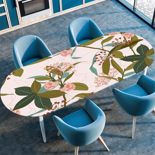 Odot Waschbare Elastische Runde Tischdecke Oval Abwaschbar Spanntischdecke Oval Gartentischdecke Outdoor Oval Tischdecke mit Gummizug, 3D Moderne Blumen (Rosa,91x152cm) von Odot