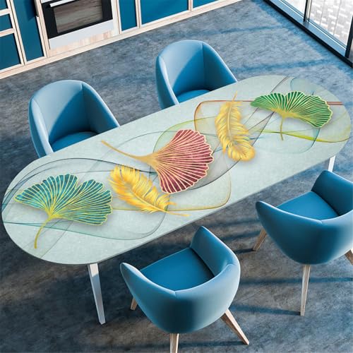 Odot Waschbare Elastische Runde Tischdecke Oval Abwaschbar Spanntischdecke Oval Gartentischdecke Outdoor Oval Tischdecke mit Gummizug, Modern Design Druck (107x152cm,Ginkgo biloba) von Odot