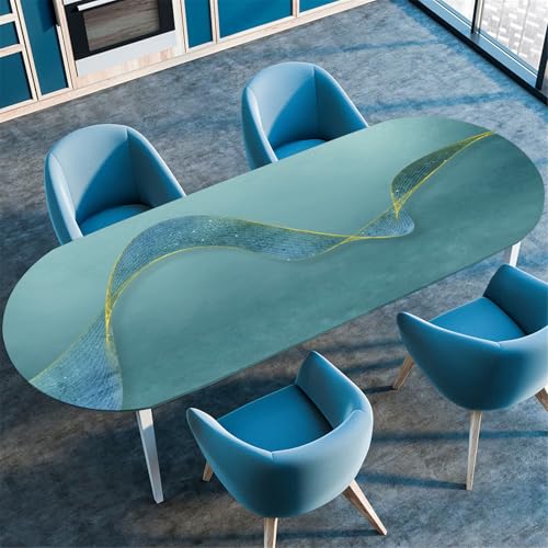 Odot Waschbare Elastische Runde Tischdecke Oval Abwaschbar Spanntischdecke Oval Gartentischdecke Outdoor Tischdecke mit Gummizug - 3D Druck (Blau,122x173cm) von Odot