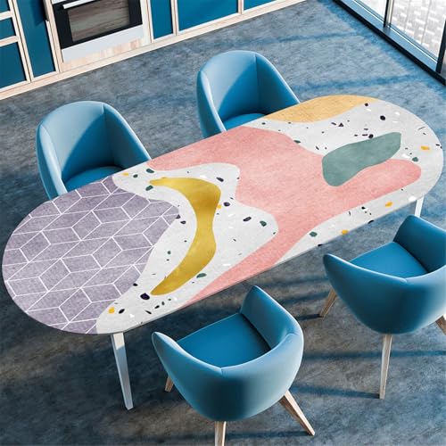 Odot Waschbare Elastische Runde Tischdecke Oval Abwaschbar Spanntischdecke Oval Gartentischdecke Outdoor Tischdecke mit Gummizug - 3D Druck (Rosa Geometrie,107x165cm) von Odot