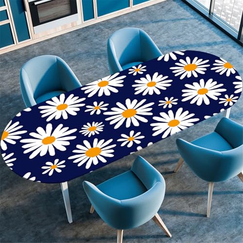 Odot Waschbare Elastische Runde Tischdecke Oval Abwaschbar Spanntischdecke Oval Gartentischdecke Outdoor Tischdecke mit Gummizug - 3D Frühlingsblumen (Gänseblümchen,107x183cm) von Odot