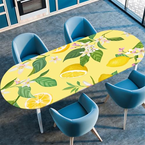 Odot Waschbare Elastische Runde Tischdecke Oval Abwaschbar Spanntischdecke Oval Gartentischdecke Outdoor Tischdecke mit Gummizug - 3D Frühlingsblumen (Grünes Blatt,137x183cm) von Odot