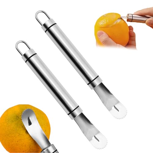 2pcs Edelstahl-Zitrusschale, Dreiecks-Blatt- und Zickzack-Shovel-Design, Long-Griff-Zitronen- und Orange-Peeler-Werkzeug für den täglichen Gebrauch von Odoukey