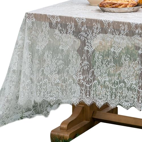 59x39 Zoll weiße Spitzen -Tischdecke, Vintage bestickte Blumentischabdeckung für Hochzeit, Party, Zuhause von Odoukey