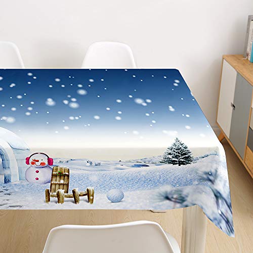 Oduo 3D Weihnachten Tischdecke Wasserdicht Fleckschutz Ölfest Polyester Rechteckig, Pflegeleicht Abwaschbar Outdoor Garten Deko Mehrzweck Farbe & Größe Wählbar (Weißes Schneehaus,100x140cm) von Oduo