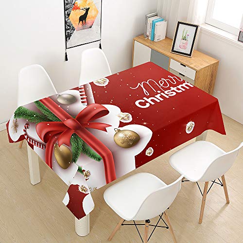 Oduo 3D Weihnachten Tischdecke Wasserdicht Fleckschutz Ölfest Rechteckig Polyester, Pflegeleicht Abwaschbar Outdoor Garten Deko Mehrzweck Farbe & Größe Wählbar (60x60cm,rote Schleife) von Oduo