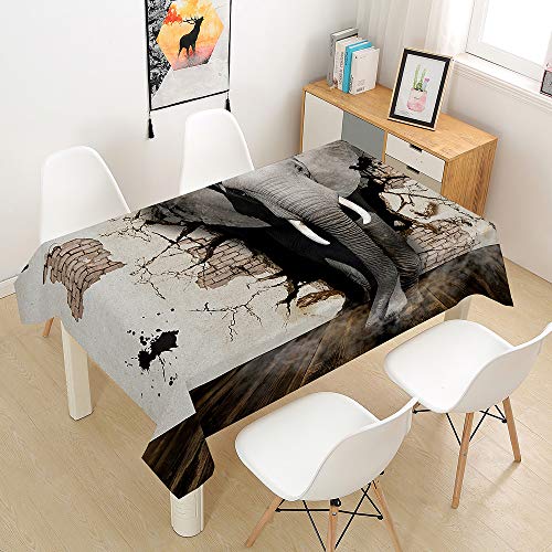 Oduo Tischdecke Wasserdicht Polyester Rechteckig, 3D Elefant Bedruckte Tischdecke Pflegeleicht Fleckschutz Ölfest Abwaschbar Outdoor Garten Deko Farbe & Größe Wählbar (Grauer Elefant,90x90cm) von Oduo