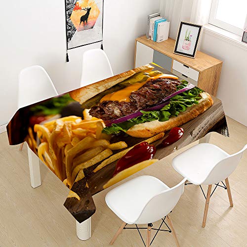 Oduo Tischdecke Wasserdicht Polyester Rechteckig, 3D Gourmet Bedruckte Tischdecke Pflegeleicht Fleckschutz Ölfest Abwaschbar Outdoor Garten Deko Farbe & Größe Wählbar (Burger Set,140x200cm) von Oduo