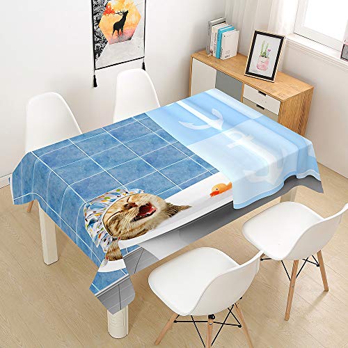 Oduo Tischdecke Wasserdicht Polyester Rechteckig, 3D-Katze Bedruckte Tischdecke Pflegeleicht Fleckschutz Ölfest Abwaschbar Outdoor Garten Deko Farbe & Größe Wählbar (Baden,100x140cm) von Oduo