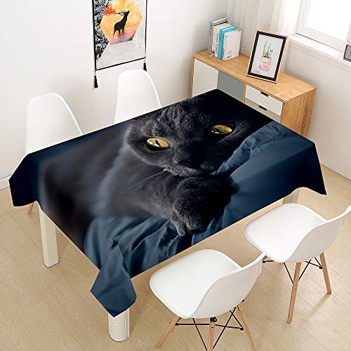 Oduo Tischdecke Wasserdicht Polyester Rechteckig, 3D-Katze Bedruckte Tischdecke Pflegeleicht Fleckschutz Ölfest Abwaschbar Outdoor Garten Deko Farbe & Größe Wählbar (Schwarze Katze,140x160cm) von Oduo