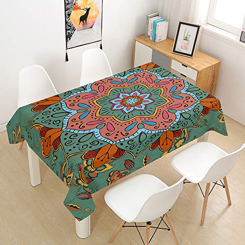 Oduo Tischdecke Wasserdicht Polyester Rechteckig, 3D Orientalischer Mandala-Stil Tischdecke Pflegeleicht Fleckschutz Abwaschbar Indoor Küche Outdoor Garten Deko (Datura-Blumen,140x220cm) von Oduo