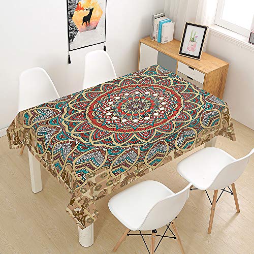 Oduo Tischdecke Wasserdicht Polyester Rechteckig, 3D Orientalischer Mandala-Stil Tischdecke Pflegeleicht Fleckschutz Abwaschbar Indoor Küche Outdoor Garten Deko (Klassischer Stil,100x140cm) von Oduo