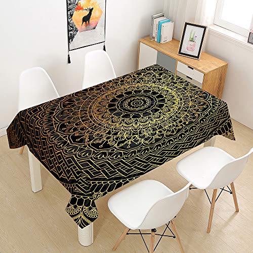 Oduo Tischdecke Wasserdicht Polyester Rechteckig, 3D Orientalischer Mandala-Stil Tischdecke Pflegeleicht Fleckschutz Abwaschbar Indoor Küche Outdoor Garten Deko (Kreisförmiges Universum,100x140cm) von Oduo