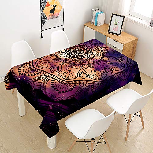 Tischdecke Wasserdicht Polyester Rechteckig, Oduo 3D Orientalischer Mandala-Stil Tischdecke Pflegeleicht Fleckschutz Abwaschbar Indoor Küche Outdoor Garten Deko (Sternenklarer Himmel,90x90cm) von Oduo