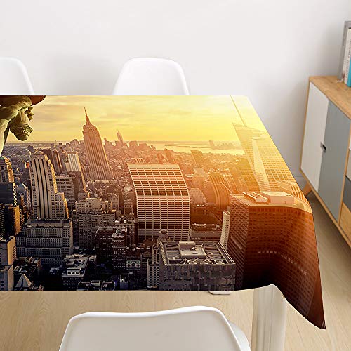 Oduo Tischdecke Wasserdicht Polyester Rechteckig, 3D Stadt Bedruckte Tischdecke Pflegeleicht Fleckschutz Ölfest Abwaschbar Outdoor Garten Deko Farbe & Größe Wählbar (New York,140x260cm) von Oduo