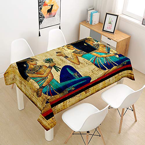 Oduo Tischdecke Wasserdicht Polyester Rechteckig, 3D Tribal Art Muster Tischdecke Abwaschbar Pflegeleicht Fleckschutz Indoor Küche Outdoor Garten Deko (Ägyptischer Tanz,100x140cm) von Oduo