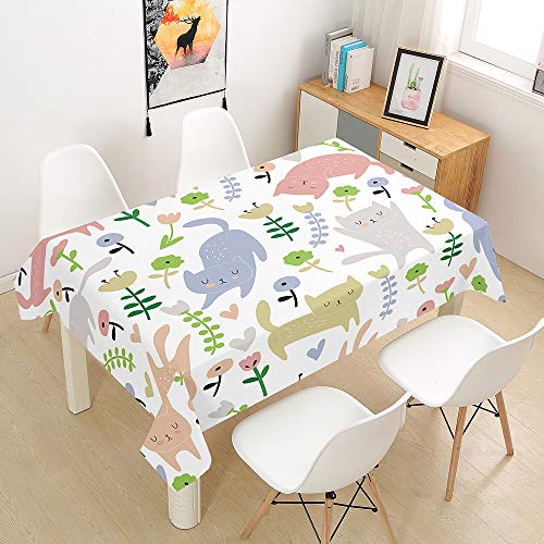 Oduo Tischdecke Wasserdicht Polyester Rechteckig, Katze Bedruckte Tischdecke Pflegeleicht Fleckschutz Ölfest Abwaschbar Outdoor Garten Deko Farbe & Größe Wählbar (Katzenparadies,140x180cm) von Oduo