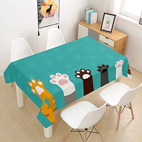 Oduo Tischdecke Wasserdicht Polyester Rechteckig, Katze Bedruckte Tischdecke Pflegeleicht Fleckschutz Ölfest Abwaschbar Outdoor Garten Deko Farbe & Größe Wählbar (Katzenpfote,100x140cm) von Oduo