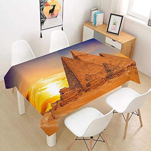 Oduo Tischdecke Wasserdicht Polyester Rechteckig, Pflegeleicht Fleckschutz Ölfest Abwaschbar Outdoor Garten Deko Farbe & Größe Wählbar, 3D-Weltarchitektur (Ägyptische Pyramiden,140x200cm) von Oduo