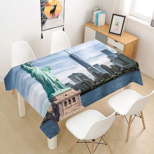 Oduo Tischdecke Wasserdicht Polyester Rechteckig, Pflegeleicht Fleckschutz Ölfest Abwaschbar Outdoor Garten Deko Farbe & Größe Wählbar, 3D-Weltarchitektur (Freiheitsstatue,90x90cm) von Oduo