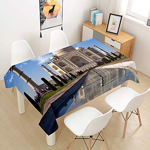 Oduo Tischdecke Wasserdicht Polyester Rechteckig, Pflegeleicht Fleckschutz Ölfest Abwaschbar Outdoor Garten Deko Farbe & Größe Wählbar, 3D-Weltarchitektur (Taj Mahal, Indien,60x60cm) von Oduo