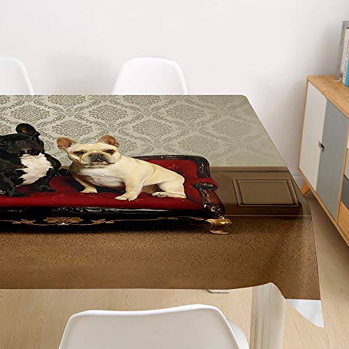 Oduo Tischdecke Wasserdicht Polyester Rechteckig, Tischdecke mit 3D Hundedruck Pflegeleicht Fleckschutz Ölfest Abwaschbar Outdoor Garten Deko (Französische Bulldogge,60x60cm) von Oduo