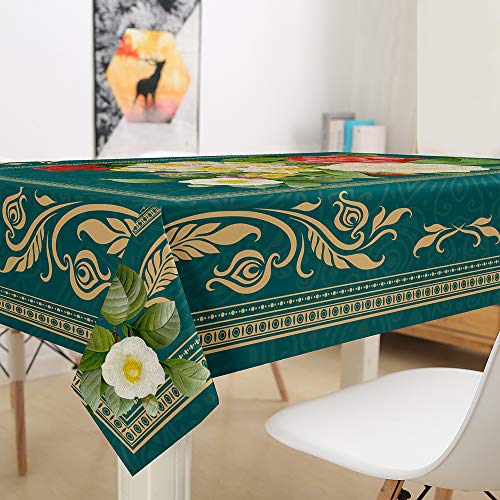 Oduo Tischdecke Wasserdicht Polyester Rechteckig, Tischdecke mit Blumenmuster Pflegeleicht Fleckschutz Ölfest Abwaschbar Outdoor Garten Deko Farbe & Größe Wählbar (Klassische Blumen,140x240cm) von Oduo