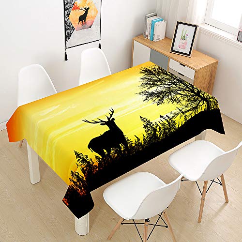 Oduo Tischdecke Wasserdicht Polyester Rechteckig, Tischdecke mit Elchdruck Pflegeleicht Fleckschutz Ölfest Abwaschbar Outdoor Garten Deko Farbe & Größe Wählbar (Sonnenuntergang,100x140cm) von Oduo