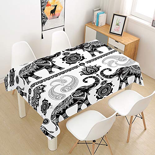 Oduo Tischdecke Wasserdicht Polyester Rechteckig, Tischdecke mit Elefantendruck Pflegeleicht Fleckschutz Ölfest Abwaschbar Outdoor Garten Deko Farbe & Größe Wählbar (Paisley Elefant,60x60cm) von Oduo