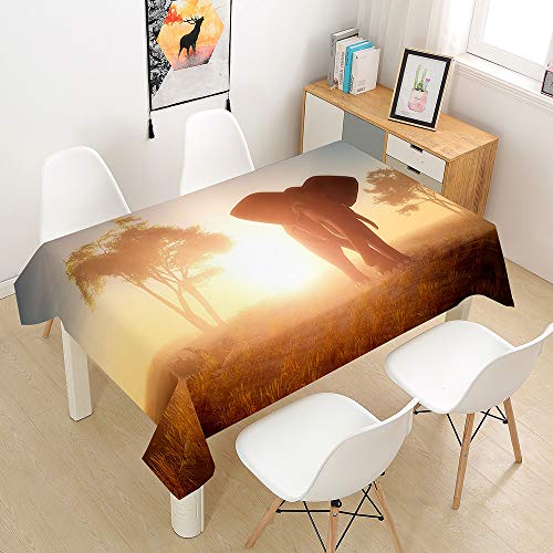 Oduo Tischdecke Wasserdicht Polyester Rechteckig, Tischdecke mit Elefantendruck Pflegeleicht Fleckschutz Ölfest Abwaschbar Outdoor Garten Deko Farbe & Größe Wählbar (Sonnenuntergang,100x140cm) von Oduo