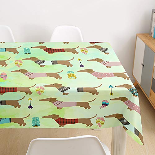 Oduo Tischdecke Wasserdicht Polyester Rechteckig, Tischdecke mit Hundedruck Pflegeleicht Fleckschutz Ölfest Abwaschbar Outdoor Garten Deko Farbe & Größe Wählbar (Federdackel,60x60cm) von Oduo