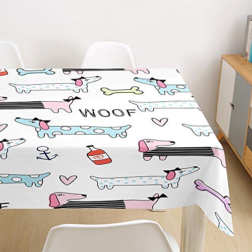 Oduo Tischdecke Wasserdicht Polyester Rechteckig, Tischdecke mit Hundedruck Pflegeleicht Fleckschutz Ölfest Abwaschbar Outdoor Garten Deko Farbe & Größe Wählbar (Gefleckter Dackel,140x180cm) von Oduo