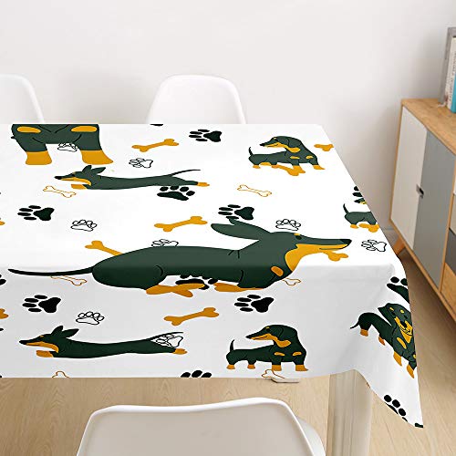 Oduo Tischdecke Wasserdicht Polyester Rechteckig, Tischdecke mit Hundedruck Pflegeleicht Fleckschutz Ölfest Abwaschbar Outdoor Garten Deko Farbe & Größe Wählbar (Pfotenabdruck Dackel,100x140cm) von Oduo