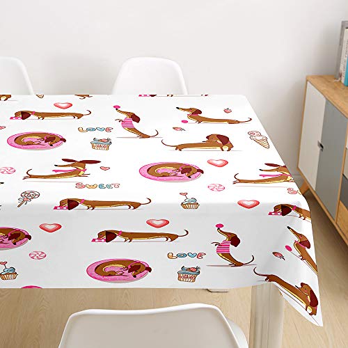 Oduo Tischdecke Wasserdicht Polyester Rechteckig, Tischdecke mit Hundedruck Pflegeleicht Fleckschutz Ölfest Abwaschbar Outdoor Garten Deko Farbe & Größe Wählbar (Schatz Dackel,60x60cm) von Oduo