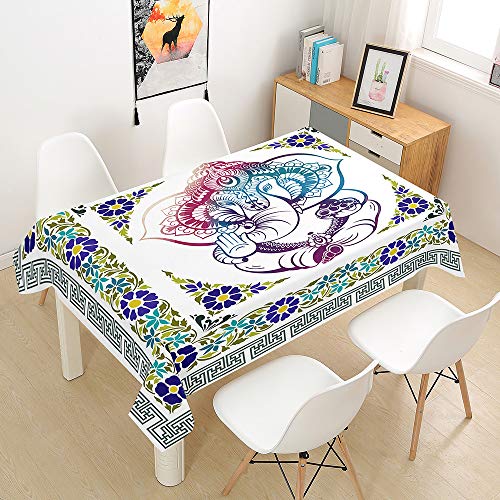 Oduo Tischdecke Wasserdicht Polyester Rechteckig, Tischdecke mit Indischer Elefantendruck Pflegeleicht Fleckschutz Ölfest Abwaschbar Outdoor Garten Deko (Böhmischer Elefant,140x240cm) von Oduo