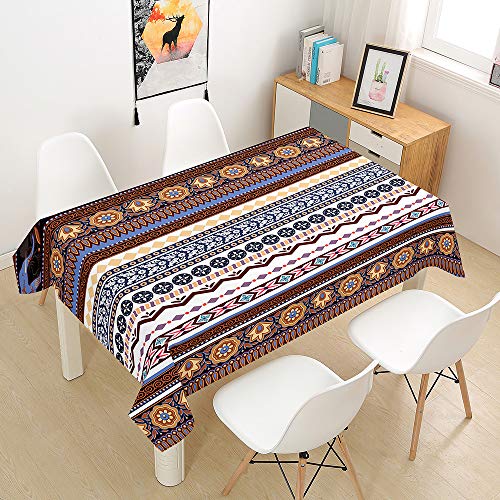 Oduo Tischdecke Wasserdicht Polyester Rechteckig, Tischdecke mit Indischer Elefantendruck Pflegeleicht Fleckschutz Ölfest Abwaschbar Outdoor Garten Deko (Brauner Bohemian,90x90cm) von Oduo