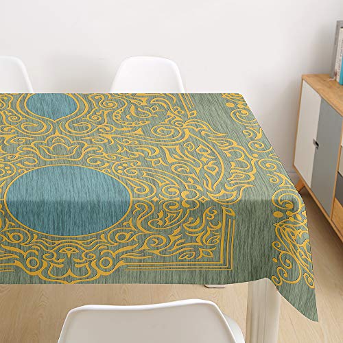 Oduo Tischdecke Wasserdicht Polyester Rechteckig, Tischdecke mit Vintage Mandala Druck Pflegeleicht Fleckschutz Ölfest Abwaschbar Outdoor Garten Deko Farbe & Größe Wählbar (Golden,140x160cm) von Oduo