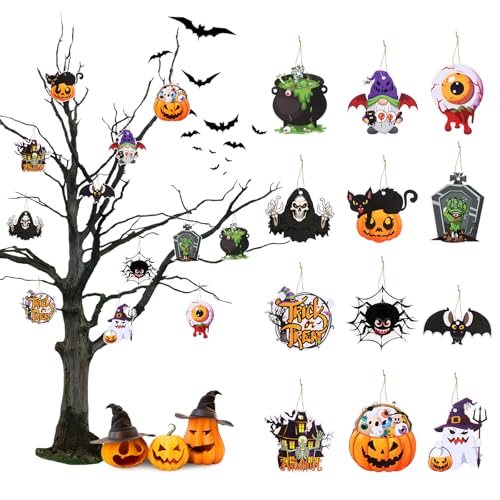 12 Stück Halloween Hängende Dekorationen Halloween Hängende Party Dekorationen Kürbis Skelett Fledermaus Spinnennetz Hängende Dekorationen Halloween Dekorationen Halloween Tischdekorationen von Oemmn