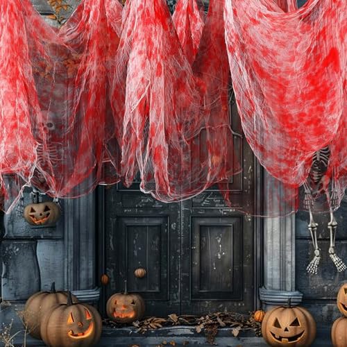 Halloween Deko Gruselig Tuch 5X2.2M Rote Blutflecken Halloween Gruseliges Stoff Dekorationen für Garten im Freien Halloween Partybedarf Grusel Deko von Oemmn