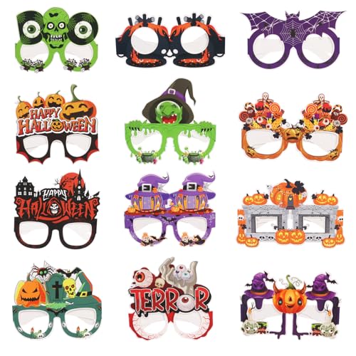 Oemmn 24 Stück Halloween Partybrille Halloween Papier Partybrille Kürbis/Spinne/Hexenhut Fotostand Requisiten Halloween Geschenke Halloween Zubehör von Oemmn