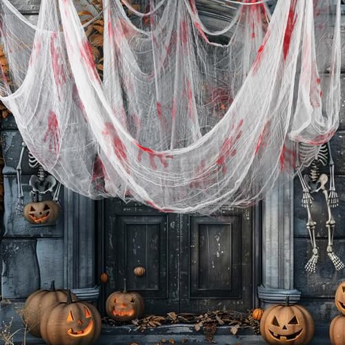 Oemmn Halloween Deko Gruselig Tuch 5X2M Super Schwarz Halloween Gruseliges Stoff Dekorationen für Garten im Freien Halloween Partybedarf Schaffen Sie eine erschreckende Atmosphäre von Oemmn