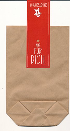 10 Geschenk Tüten für Plätzchen, Kekse, Weihnachten, Zellglaspapier, Cellophan, Kraftpapier (Papier braun Nur für Dich, 140 x 220) von Oermann