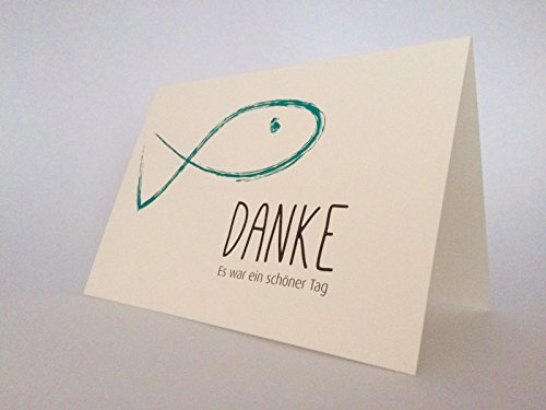 20 Hochwertige Danksagungskarten Doppelkarte -Klappkarte „Danke“ Konfirmation "Fisch" C6 mit farbigem Umschlag von Oermann