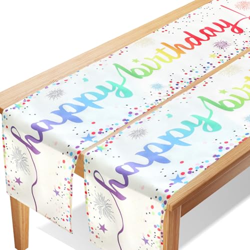 2 Stücke Leinen Happy Birthday Tischdecke Tisch Deko Tischdecke Geburtstag Tischläufer Bunt Gute Zum Geburtstag Feier Tischdecke for Kinde Geburtstag Party Dekoration (White-01) von Oerphh