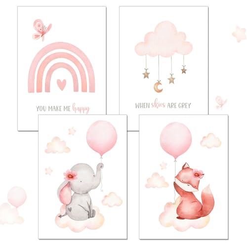 4er Set Kinderzimmer Poster Tiere Beige,Kinderzimmer Deko Poster DIN A4,Bilder Boho Babyzimmer Deko für Jungen Mädchen Aquarell Waldtiere Wanddeko Kinderzimmer Bilder (Ttier 1) von Oerphh